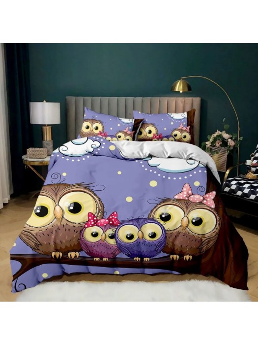Set Copri Piumone Lenzuolo Federe Copripiumino Gufi Owls Duvet Cover BED0054H